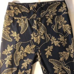 Lularoe Blue and Gold Floral Leggings